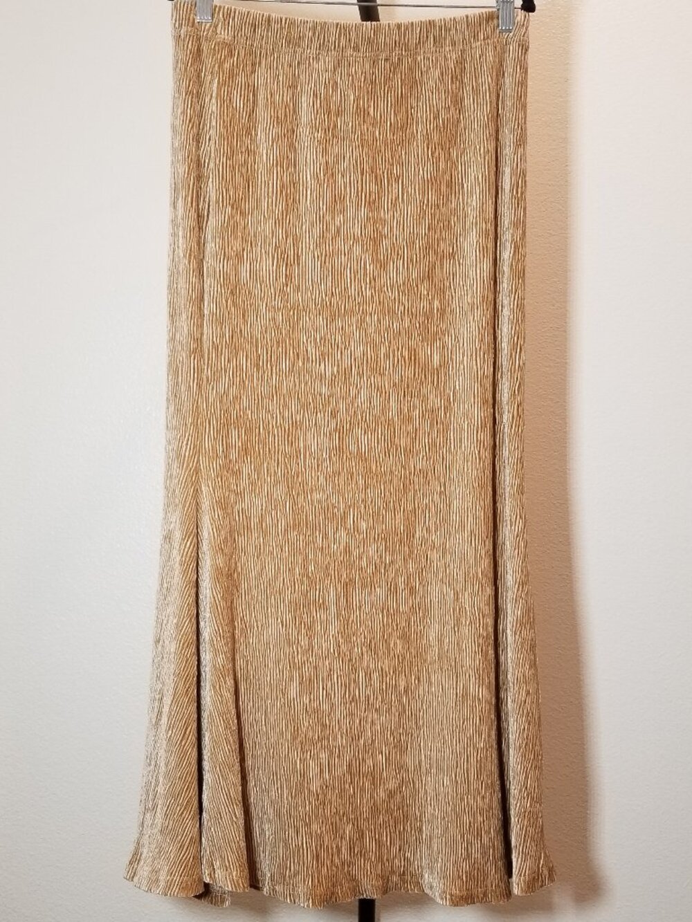 Studio West Womens L Fit & Flare Ribbed Maxi Skirt Champagne Boho Hippie Peasant